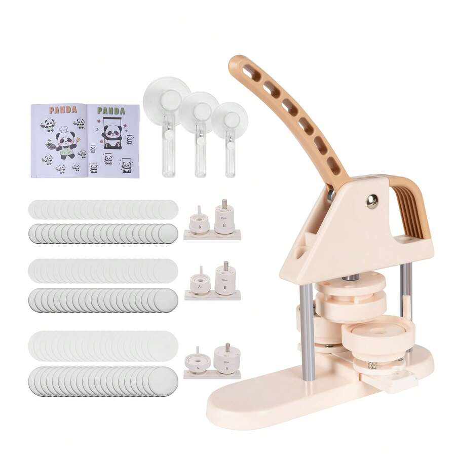 3-In-1 DIY Pin Button Maker Machine With 300 Button Parts - Badge Press For 25/32/58mm Sizes - Pink - View 1