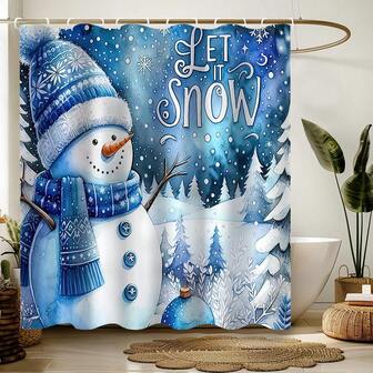 Christmas Blue Snowman Shower Curtain,Bathroom Curtains Shower Set With Hooks,Waterproof,Polyester Fabric,Machine Washable,Best Gift,Bathroom Decor,Universal Room Decoration,Home Decor,Bathroom Accessories,Festive Decor