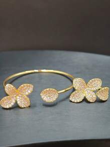 1 Set mit 2 verstellbaren Zirkonia-verzierten Armband und Ring Set, modisch und kreativ, geeignet für Partys, Hochzeiten und Anlässe