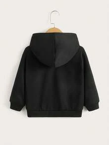 2 件男童秋季服装：夜光恐龙印花连帽运动衫 + 抗皱牛仔裤，休闲日常穿着 - 黑色 - 查看 5