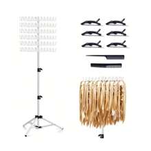 Hair Extension Holder Display Stand For Braiding - Adjustable Height Plastic Rack With 144 Pegs, Unscented Hair Divider Organizer For Salon Use(White/Pink)