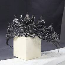 Gothic Moon Star Tiara - Glittering Rhinestone Headpiece For Halloween Cosplay (Witch/Vampire/Dark Fairy) Unisex Gothic Crown For Costume Parties, LARP & Photo Shoots - Elegant Celestial-Themed Accessory - Perfect Gift For Gothic Lovers, Cosplayers & Alternative Fashionistas - Great For Samhain & Vampire Balls - 彩色 - 查看 4