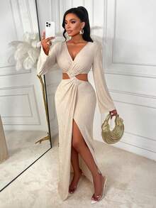 AIJ Áo choàng nữ Amarilo màu trơn thanh lịch, co giãn tốt, cổ chữ V, vạt bất đối xứng, xẻ tà cao, phù hợp cho đi làm và mua sắm hàng ngày, mùa thu xuân. - Màu be - Xem 3