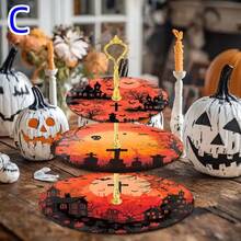 1 Set Of 3-Tier Classic Halloween Themed Elegant Wooden Display Tray, Practical And Convenient Display Rack Design, Both Decorative And Functional, Halloween Special Edition Gift, Halloween Decorative Display Tray, Display Tray, Holiday Party Tabletop Decor