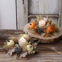 1pc Elegant Halloween Autumn Theme Decorative Candle Wreath. An Ideal Choice For Halloween Home Decor. Perfect For Decorating Your Dining Table, Fireplace Mantel Or Sideboard During The Halloween Season, Adding A Cozy Holiday Atmosphere To Any Space. (Candles Not Included) Halloween Decor, Room Decor, Christmas Decor, Home, Christmas Gift, Christmas Decoration - Multicolor - View 3