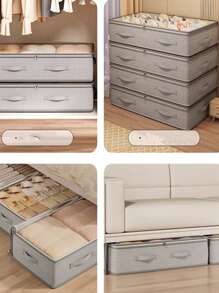 1件装被子、毯子、床单、衣物、毛绒玩具收纳袋，抽屉整理袋，灰色条纹床底收纳袋，衣柜整理袋，升级加厚面料，宽敞舒适的提手，适用于家庭、床铺、仓库收纳