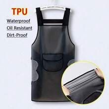 1pc TPU Waterproof And Oil Resistant Apron, With Pocket And Adjustable Oil And Stain Resistant Hanging Neck Aprons, Can Wipe Hands, Casual For Daily Use, Kitchen Stuff, Suitable For Chef, Gardener, Baker, Florist, Artist, Barista And Other Workwear And For Kitchen, Bathroom, Household Supplies, Cooking Apron, Bathroom Gadgets, Kitchen Accessories