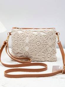 迷你沙滩包，腕带零钱包，女士单肩斜挎包，新款春夏时尚百搭小众单肩包，甜美方包 - 棕色 - 查看 2