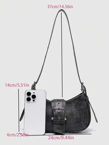 1個 PU皮革女用手提包，時尚Y2K壞女孩風格包，機車風女士包，百搭復古小錢包，甜辣壞女孩腋下包，小眾女用腋下單肩包，灰色女用斜背包 - 煙灰色 - 查看 3