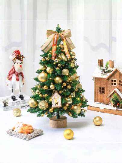 Artificial Christmas Tree Tabletop Xmas Tree Artificial Mini Christmas Pine Tree With LED String Lights & Ornaments Small Artificial Xmas Tree With Stand For Christmas Decoration