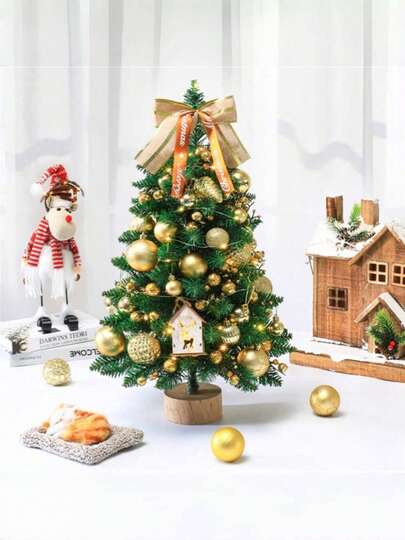 人造圣诞树桌面圣诞树人造迷你圣诞松树带 LED 灯串和饰品小型人造圣诞树带支架用于圣诞装饰