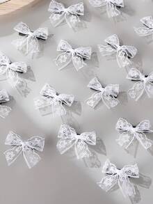 15 piezas Conjunto de pasadores de pelo con lazo de malla para niñas, adecuado para decoración diaria - corbata de moño - Ver 4