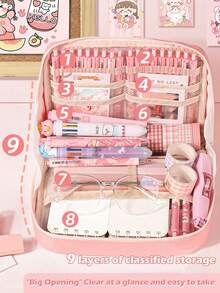 1 件大容量学生铅笔盒，多功能分类文具收纳袋，学校用品 - 多色 - 查看 2