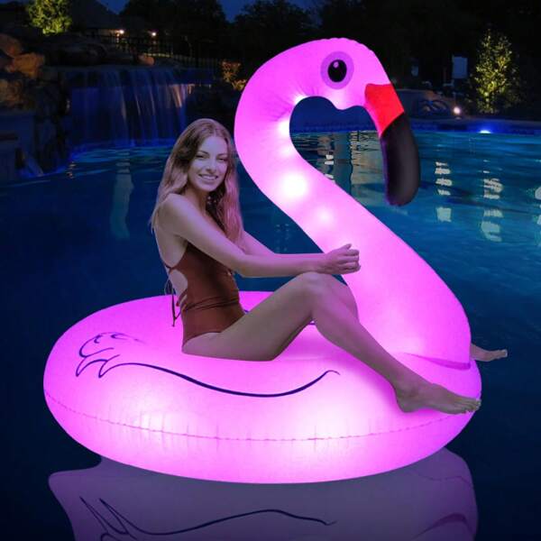 1pc New Inflatable Flamingo Swimming Ring, Adult Size, Flamingo Printed, Water Leisure Accessory Non Luminous Style