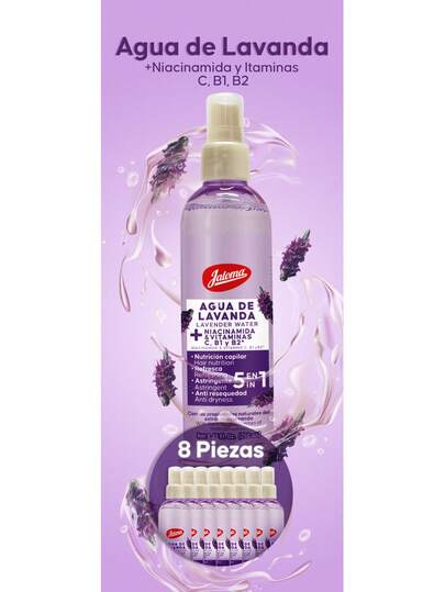  Jaloma Agua de Lavanda + Niacinamida 250ml, caja con 8 piezas | Adicionado con vitaminas C, B1 y B2 | Refrescante y anti resequedad en el rostro | Controla la grasa en cabello