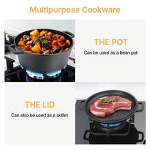 LOVEWE 2 In 1 Pre Seasoned Dutch Oven With Skillet Lid For Induction, Electric, Grill, Stovetop, BBQ, Camping (5 Quart) - Dual-purpose Pot With Two Handles 26cm - View 4