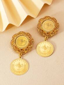 2 件时尚镀金硬币吊坠胸针镂空花朵设计围巾纽扣袖扣库尔德新娘礼服珠宝礼物情人节、妈妈、母亲、母亲节、礼物