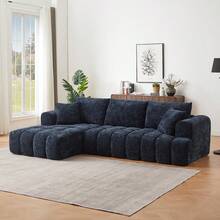 YOGLAD L-Shaped Sectional Sofa With Chaise, Boneless Sofa With Modern Minimalist Design, Chenille Fabric Luxury Modular Sofa Couch For Living Room, No Assembly Required, Convertible Sleeper Sofa Bed, Plush Sponge & Pocket Spring Support, Soft Cloud Couch, Apartment Furniture, Dark Blue