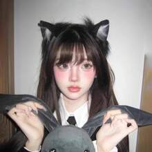 1Pcs Soft Plush Kitten Ear Headband - Hand-Moldable Cat Ear Hair Accessory, Cute Animal Ear Headband For Themed Parties, Photo Props, And Daily Wear - 黑白貓娘髮箍 - 查看 6