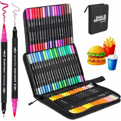 Dual Tip Brush Pens – Colouring Pens For Adults, Dual Tip Markers For Drawing, Sketching, Felt Tip Pens For Colouring Books & Artists