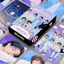 92张KPOP韩国男团应援照片卡贴纸高清双面全息卡明星LOMO卡 - 黑色 - 查看 9