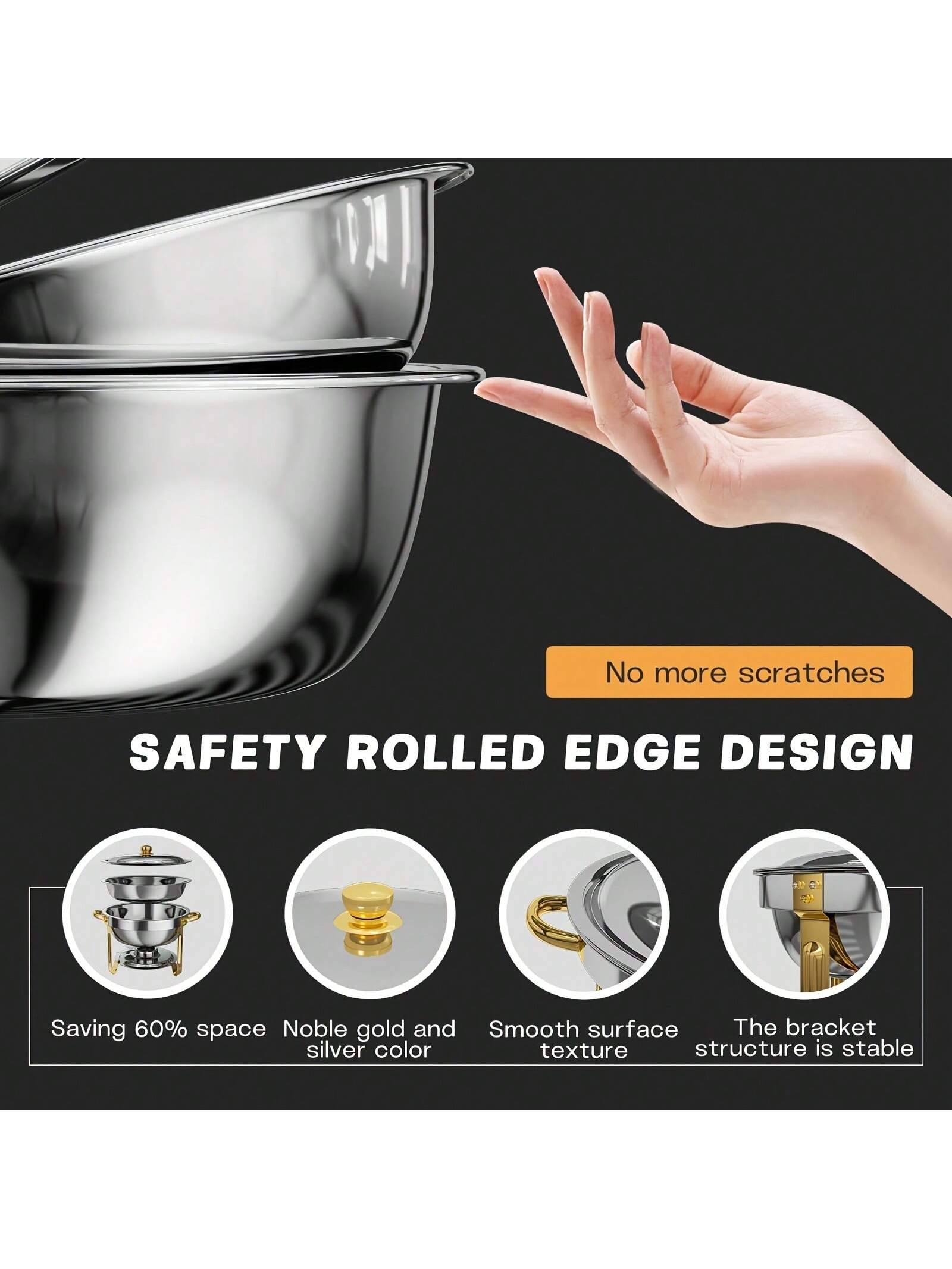 طقم صحن بوفيه من الفولاذ المقاوم للصدأ سعة 5 لتر،...