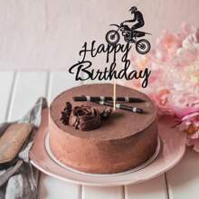 1Pc/13Pcs Glitter Motorcycle Happy Birthday Cake Toppers Black Flash Motorcycle Party Decoration Birthday Party Cake Decorations - Black - View 10
