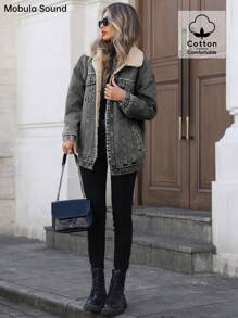 Mobula Sound# Casual Sporty Fashion Middle Eastern Women's Blue Y2K Student College Jacket With Thermal Lined, Suitable For Spring Autumn & Winter