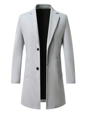 Men's Long Sleeve Autumn/Winter Lapel Neck Double Pocket Single-Breasted Woolen Overcoat