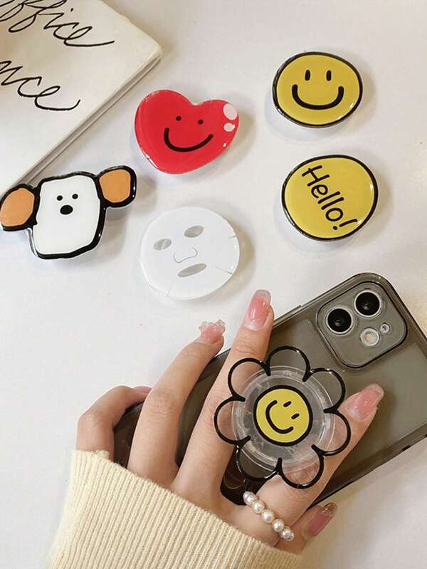 1pc Transparent Acrylic Cartoon Flower Design Phone Stand, Compatible With Android And Apple Smartphones, Suitable As Birthday Gift For Family And Friends - Slide-Out Phone Holder, Phone Accessory Compatible With IPhone, Android Phone, Gift For Birthday, Family, Friends Push-Pull Phone Grip Phone Accessories