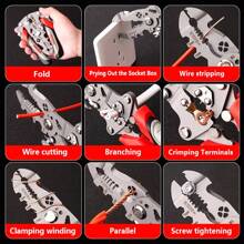 1 pieza Pelacables plegable de 8.07 pulgadas de estilo nuevo, grado industrial, herramienta especial de electricista multifunción para pelar, dividir, cortar, bobinar y prensar cables, además de desatornillar y diseño de polea, para mantenimiento de circuitos, etc.