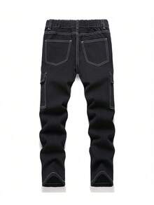 Classic Fashion Tween Boys Elastic Waist Denim Jeans - Black - View 5