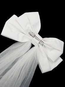 1 chiếc kẹp tóc ren nơ lớn cho nữ, phụ kiện tóc mạng che mặt cô dâu thời trang mùa thu cho nữ, phụ kiện ngày Valentine. - trắng - Xem 6