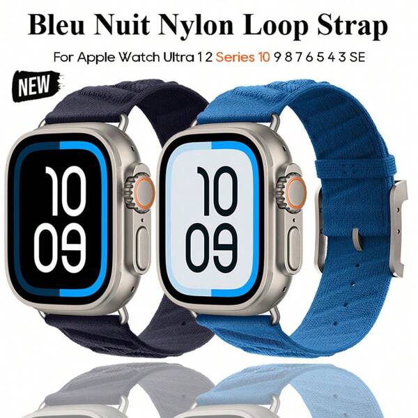 Pulseira de nylon En Mer Bleu Nuit para esportes ao ar livre compatível com Apple Watch Pulseira de tecido 44 mm 45 mm 49 mm 46 mm 40 mm 41 mm 38 mm 42 mm Fivela H de nylon para relógio Ultra 2 Pulseira de malha ajustável em formato de H Compatível com as séries 10 9 8 7 6 5 4 3 2 1 SE Pulseira S10 S9 S8 S7 S6 S5 S3 S2 S1 Adequado para mulheres e homens Pulseira de nylon avançada com padrão ondulado