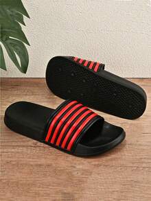 Teens' Casual Slippers, Campus Student Outdoor Sandals, Beach Slippers, Pool Slippers, Sports Slippers, Indoor Home Slippers, Bathroom Slippers, Slip-On Slippers, Thick Soft Comfortable Non-Slip Soles - Red - View 1