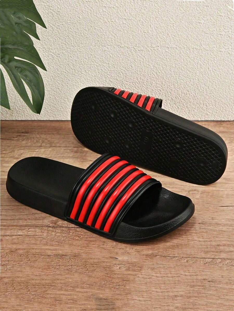 Teens' Casual Slippers, Campus Student Outdoor Sandals, Beach Slippers, Pool Slippers, Sports Slippers, Indoor Home Slippers, Bathroom Slippers, Slip-On Slippers, Thick Soft Comfortable Non-Slip Soles - Red - View 1