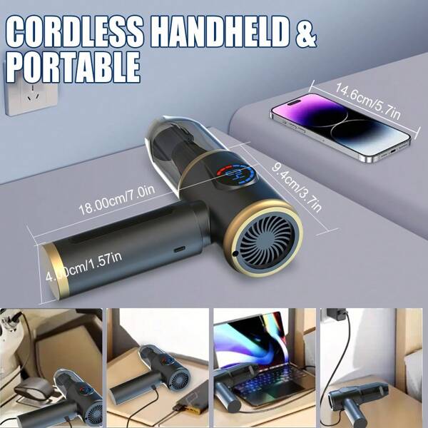 Kabelloser Handstaubsauger, USB wiederaufladbar 3000mAh Lithium-Ionen-Akku 2S 7,4V Schnellladung, kabellos, 4-stufiger Ladestaubsauger (mit LCD-Display), tragbar und kompakt, hohe Saugleistung, inklusive Auto- und Haushaltsreinigungszubehör, ideales Geschenk, BELIBUY