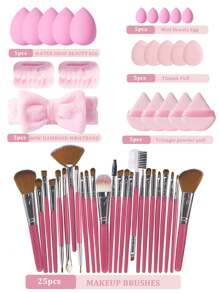 50件套化妆刷套装，混合化妆美容工具，包括：25支化妆刷、1个化妆包、5个美妆蛋、5个粉扑、5个迷你美妆蛋、5个迷你指套粉扑、1个发带、2个腕带、1个清洁工具。化妆刷套装、化妆刷套装、化妆刷套装、全套化妆刷、化妆刷套装、全套化妆工具、化妆刷套装、化妆刷套装、化妆礼盒套装