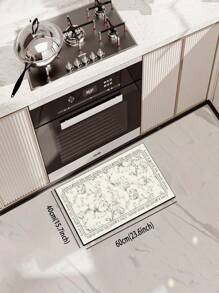 1 件装硅胶厨房垫，带有浪漫水墨画图案，奢华优雅风格缓解疲劳厨房地毯，吸水防滑地毯，适用于厨房、浴室、入口、洗衣房