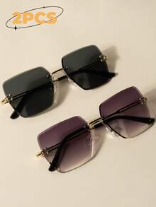 1 pièce/2 pièces/3 pièces Lunettes de mode carrées sans cadre au style audacieux, polyvalentes pour le style de rue, convenant pour le port quotidien, le défilé, l'extérieur, les voyages, le cyclisme, la conduite, les fêtes. Forme carrée. - Ombré - Voir 14