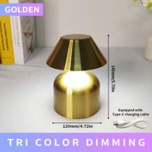 1 szt. Lampa bezprzewodowa, minimalistyczny design, złoty metal, przenośna lampa biurkowa LED z akumulatorem, 3 poziomy jasności, odpowiednia dla par, do jadalni, pokoju dziennego, salonu, sypialni