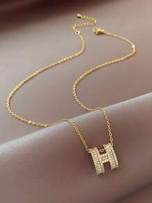 1pc New Zirconia Letter H Pendant Necklace, Rhinestone Design, Choker Necklace, Versatile