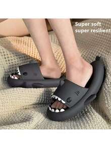 Dép đi trong nhà hình cá mập đế dày 4cm dành cho nam và nữ, dép đi trong nhà đi biển siêu mềm, đàn hồi, chống trượt, dép đi trong nhà dễ thương, không gây tiếng ồn cho các cặp đôi, dép xăng đan đi dạo phố mùa hè - màu đen - Xem 12