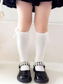 2 Paar Kinder Einfarbige Spitze Schleife Kniestrümpfe, geeignet für 1-12 Jahre alt, weiß, schwarz, navy, passend für den Schulanfang