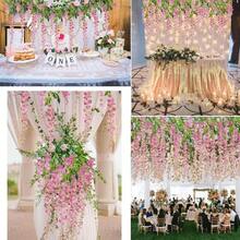 12 Pack 1 Piece 3.6 Feet Artificial Flowers Vines Artificial Fake Wisteria Vine Ratta Hanging Garland Silk Flowers String Home Party Wedding Decor (Pink)