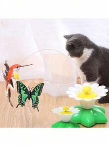 1 件趣味自动旋转猫玩具，带飞鸟和蝴蝶围绕花朵，颜色随机 - 彩色 - 查看 4