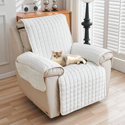 Soft Plush Recliner Slipcover Washable Chair Covers  With Side Pocket Lazy Boy Cover Quilted Cover For Recliner Chairs And Furniture Large Taupe Chair Protector