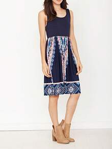 Vintage Boho Sleeveless Summer Mint Pink Color Block Shift Short Swing Aline Southern Dress | 1 XL - 3 XL Plus - 海軍藍和珊瑚色 - 查看 3