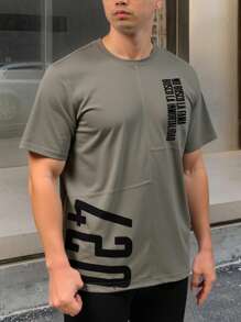 Playera Gris para Hombre con Estampado | Camiseta Gráfica de Manga Corta Casual - Gris Oscuro - Ver 1