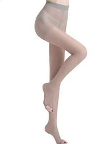 1pc Women Solid Color Peep-Toe Sheer Pantyhose, Ultra-Thin Tights, Comfortable And Sexy, Ideal For High Heels In Black And Skin Tone - Multicolor - View 10